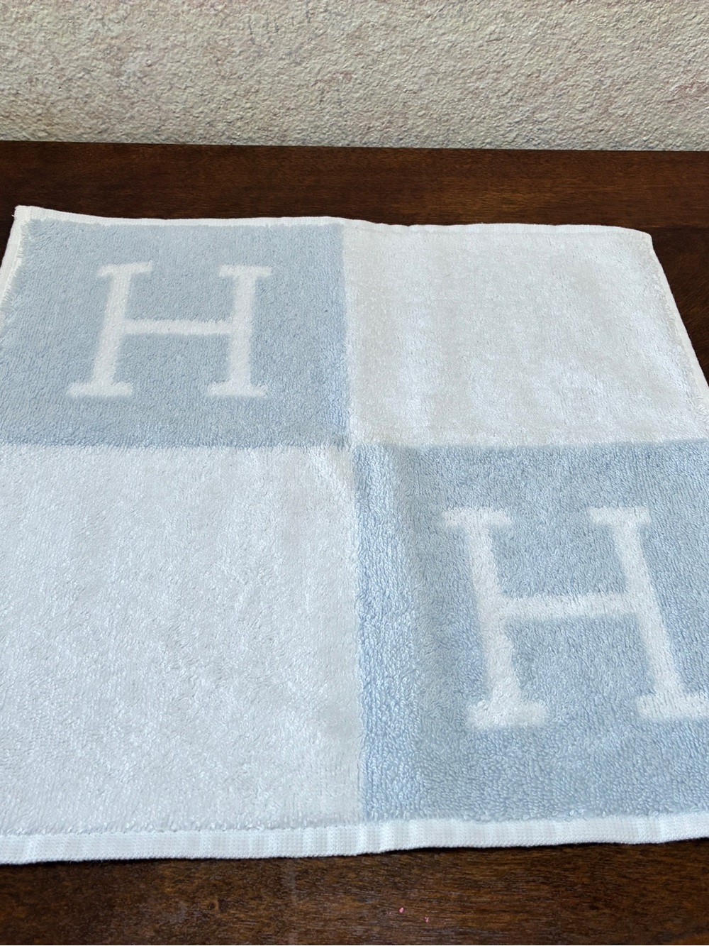 Hermes Light Blue & White 'H' Cotton Hand Towel NEW